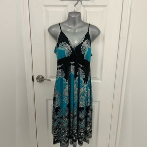 Femme de Carrière Black and Teal Paisley Dress, Sz L